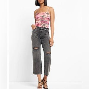 Body Contour Floral Mesh Cropped Cami With Removable Cups